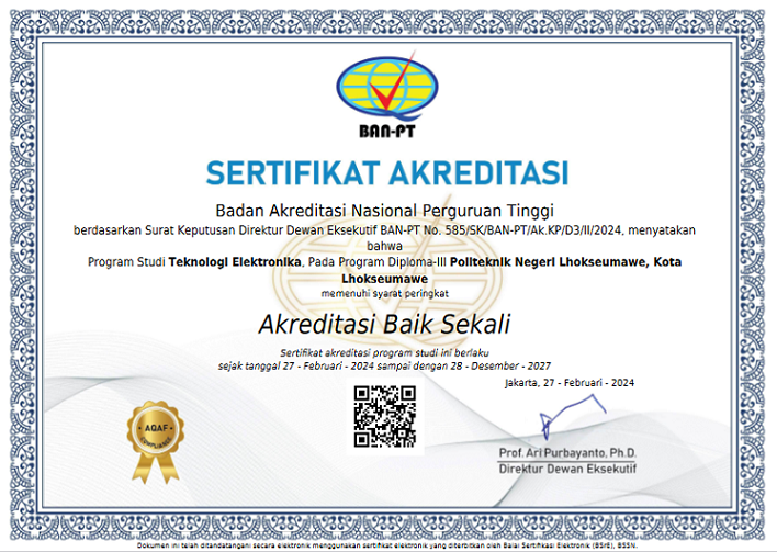 sertifikat akreditasi prodi teknologi elektronika